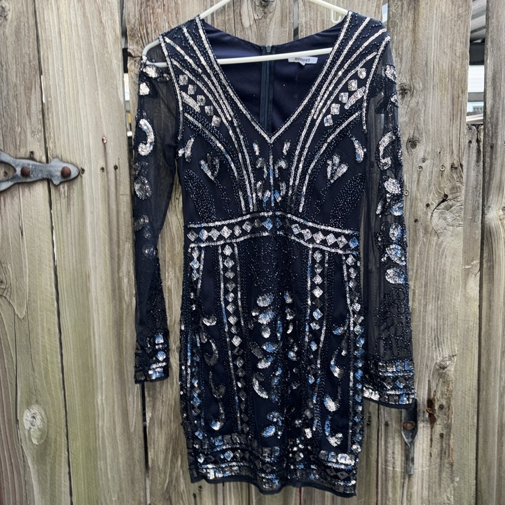 Minuet Elegant Black Silver Sequin Dress Formal Party Prom Women’s Size Small